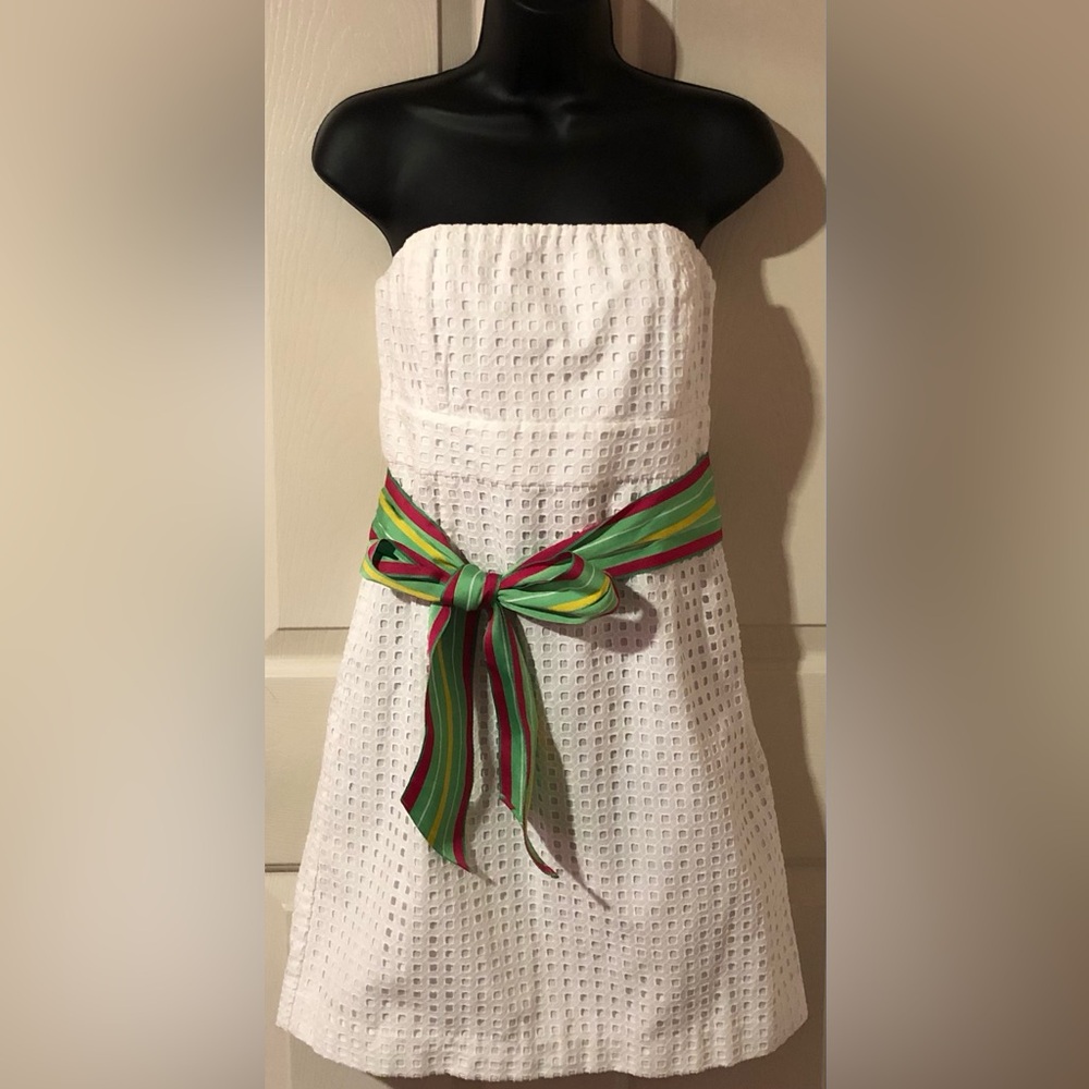 Vineyard Vines Women’s Carolyn Eyelet Strapless Summer Dress and sash Size 4 NWT